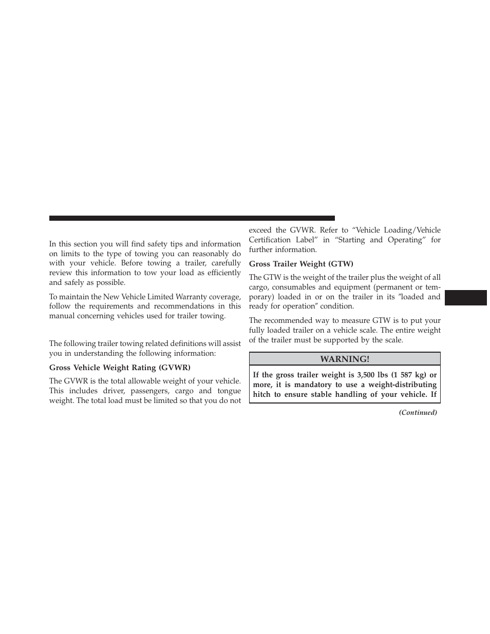 Trailer towing, Common towing definitions, Gross vehicle weight rating (gvwr) | Gross trailer weight (gtw) | Jeep 2014 Grand Cherokee - Diesel Supplement User Manual | Page 51 / 118