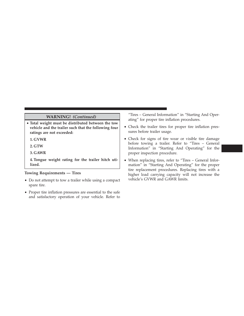 Towing requirements — tires | Jeep 2014 Grand Cherokee - Diesel Supplement User Manual | Page 59 / 118