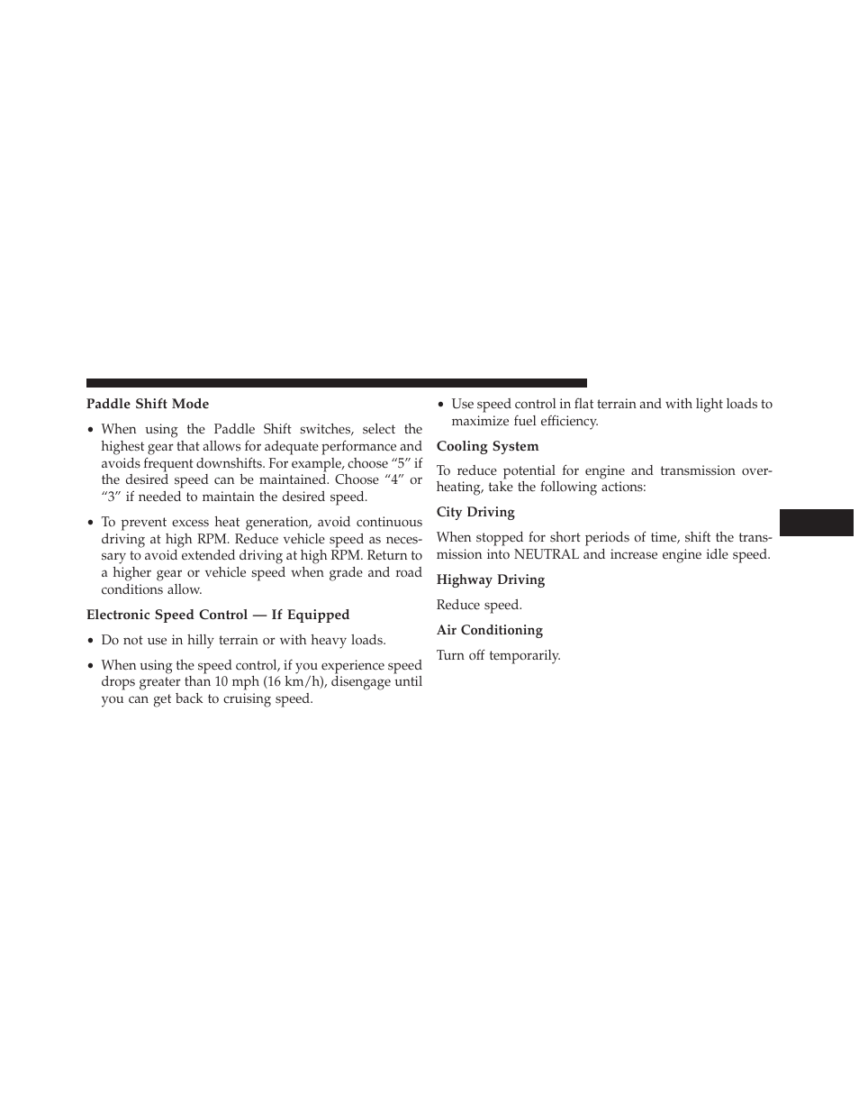 Paddle shift mode, Electronic speed control — if equipped, Cooling system | Jeep 2014 Grand Cherokee - Diesel Supplement User Manual | Page 63 / 118