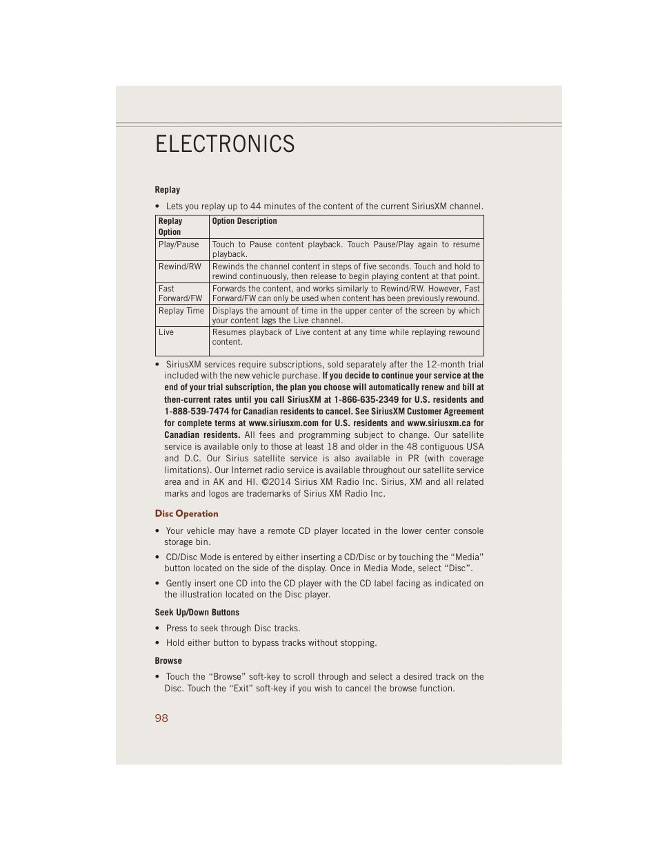 Disc operation, Electronics | Jeep 2014 Grand Cherokee SRT - User Guide User Manual | Page 100 / 220