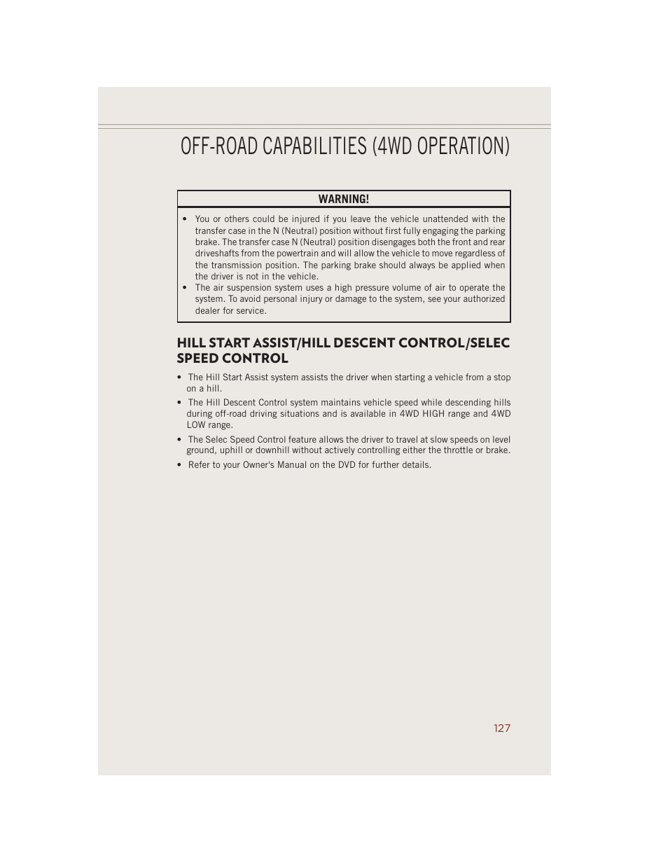 Off-road capabilities (4wd operation) | Jeep 2014 Grand Cherokee SRT - User Guide User Manual | Page 129 / 220