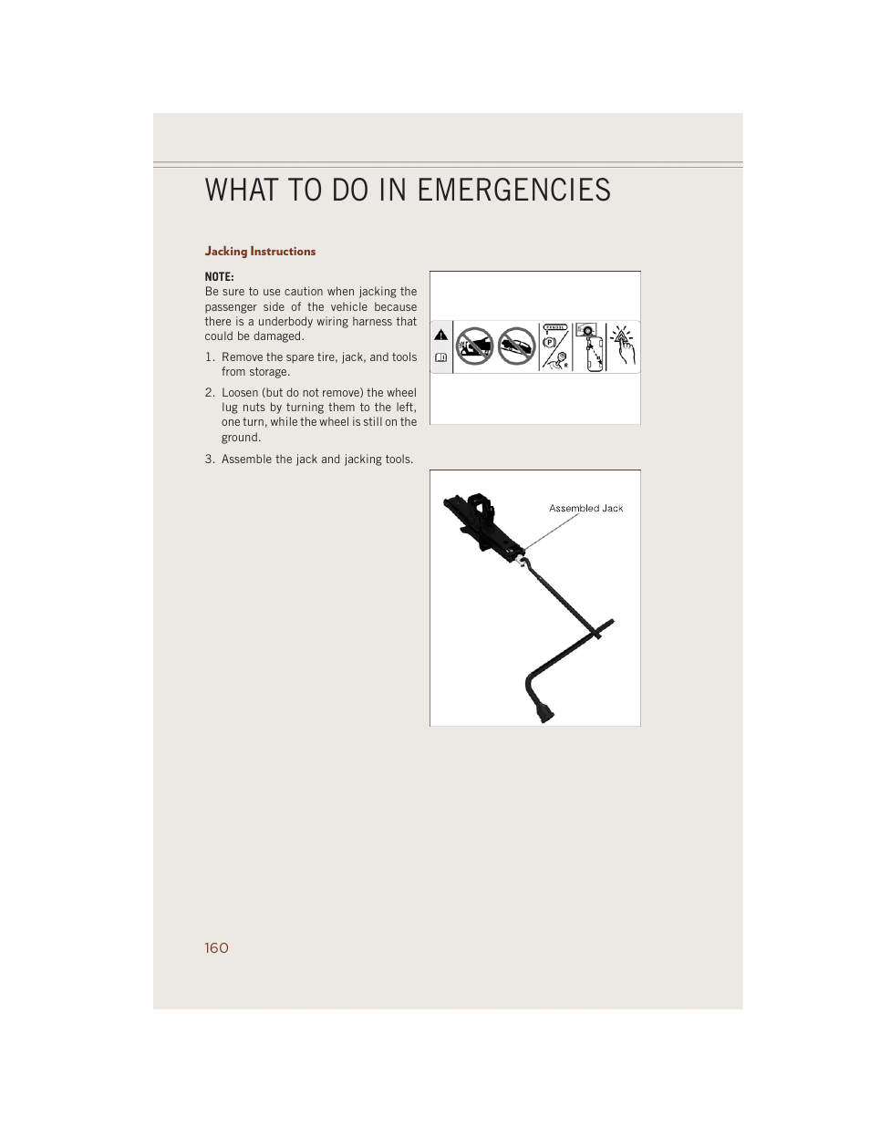 Jacking instructions, What to do in emergencies | Jeep 2014 Grand Cherokee SRT - User Guide User Manual | Page 162 / 220
