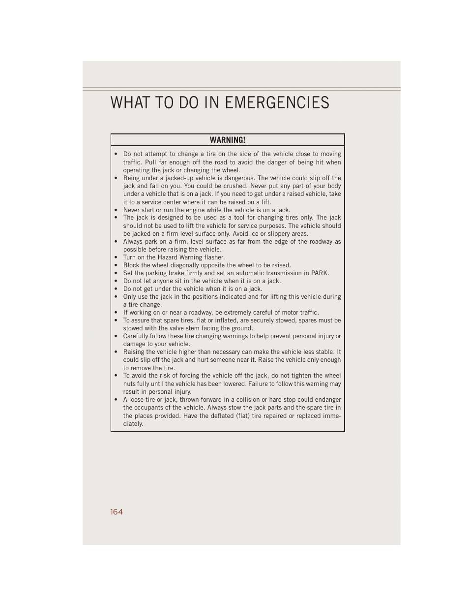 What to do in emergencies | Jeep 2014 Grand Cherokee SRT - User Guide User Manual | Page 166 / 220