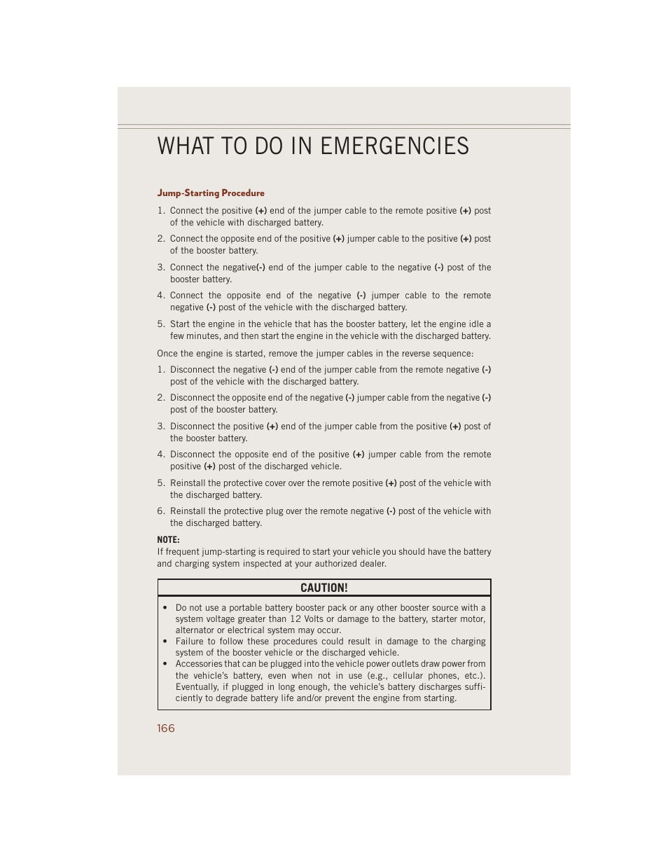 Jump-starting procedure, What to do in emergencies | Jeep 2014 Grand Cherokee SRT - User Guide User Manual | Page 168 / 220