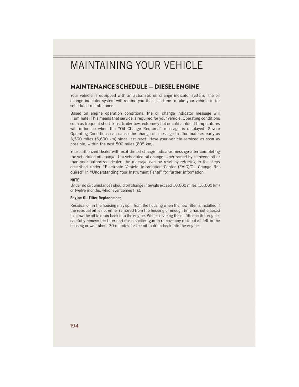 Maintenance schedule — diesel engine, Maintaining your vehicle | Jeep 2014 Grand Cherokee SRT - User Guide User Manual | Page 196 / 220