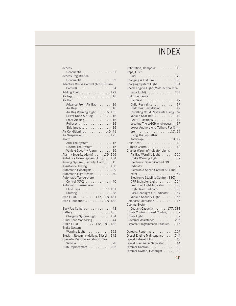 Index | Jeep 2014 Grand Cherokee SRT - User Guide User Manual | Page 213 / 220