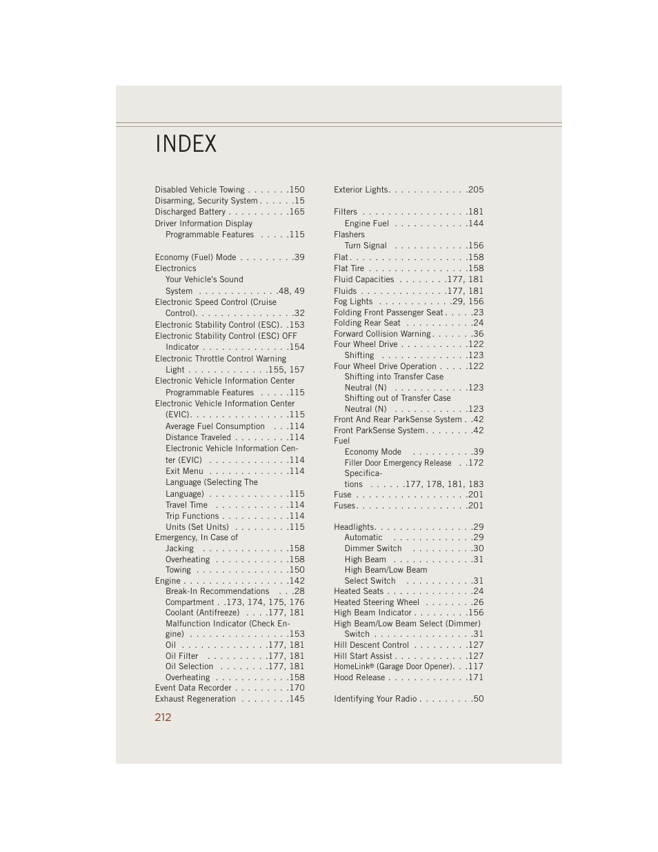 Index | Jeep 2014 Grand Cherokee SRT - User Guide User Manual | Page 214 / 220