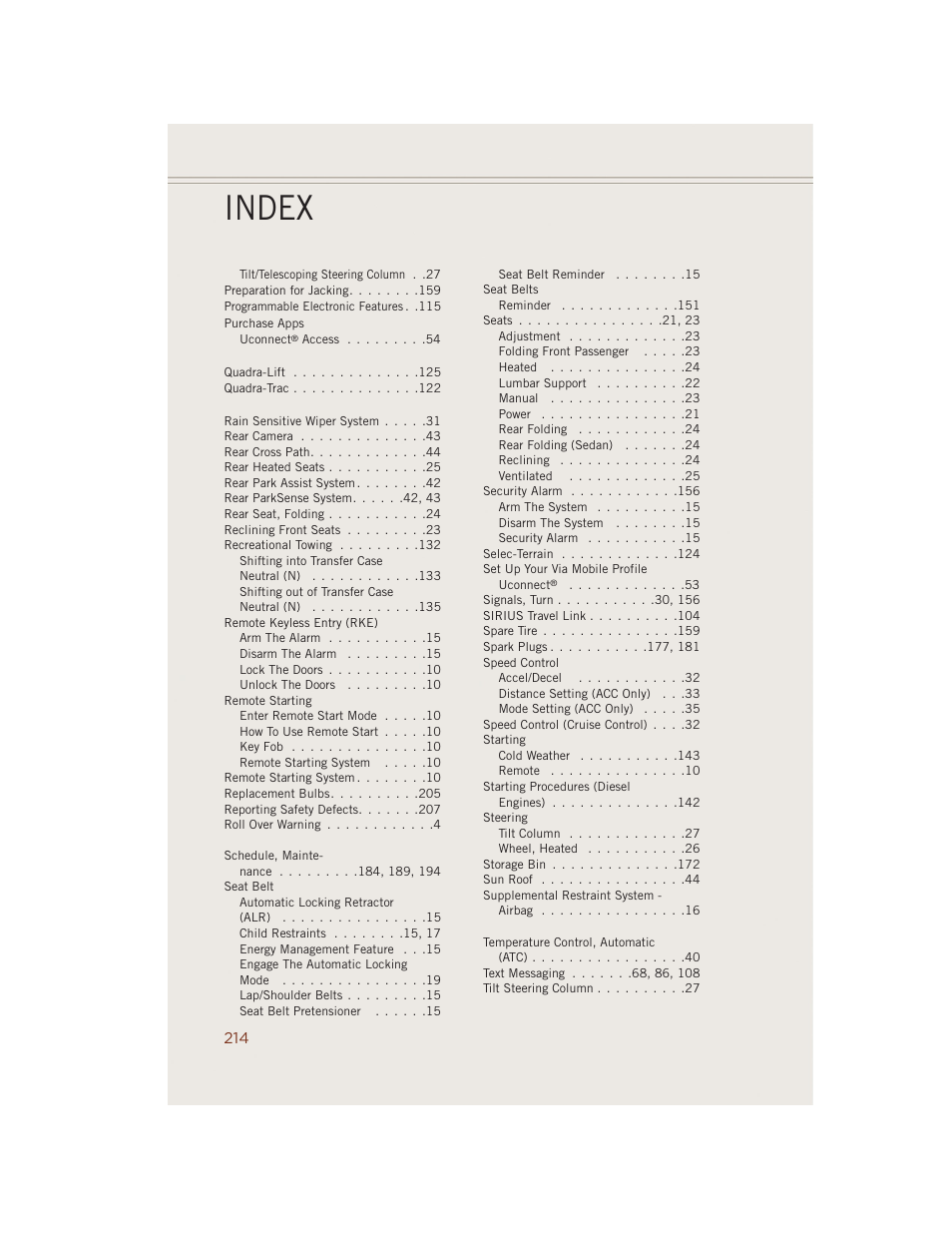 Index | Jeep 2014 Grand Cherokee SRT - User Guide User Manual | Page 216 / 220