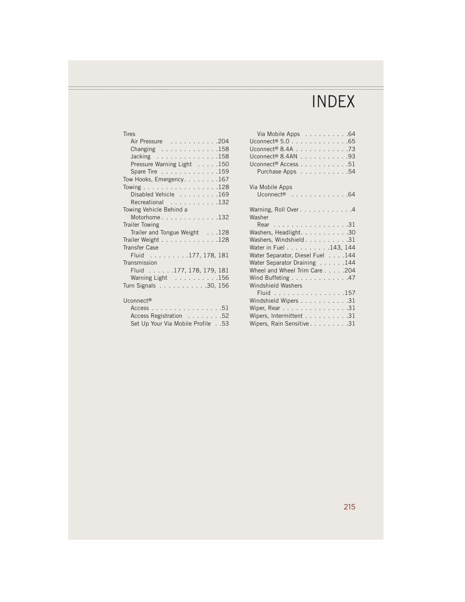 Index | Jeep 2014 Grand Cherokee SRT - User Guide User Manual | Page 217 / 220