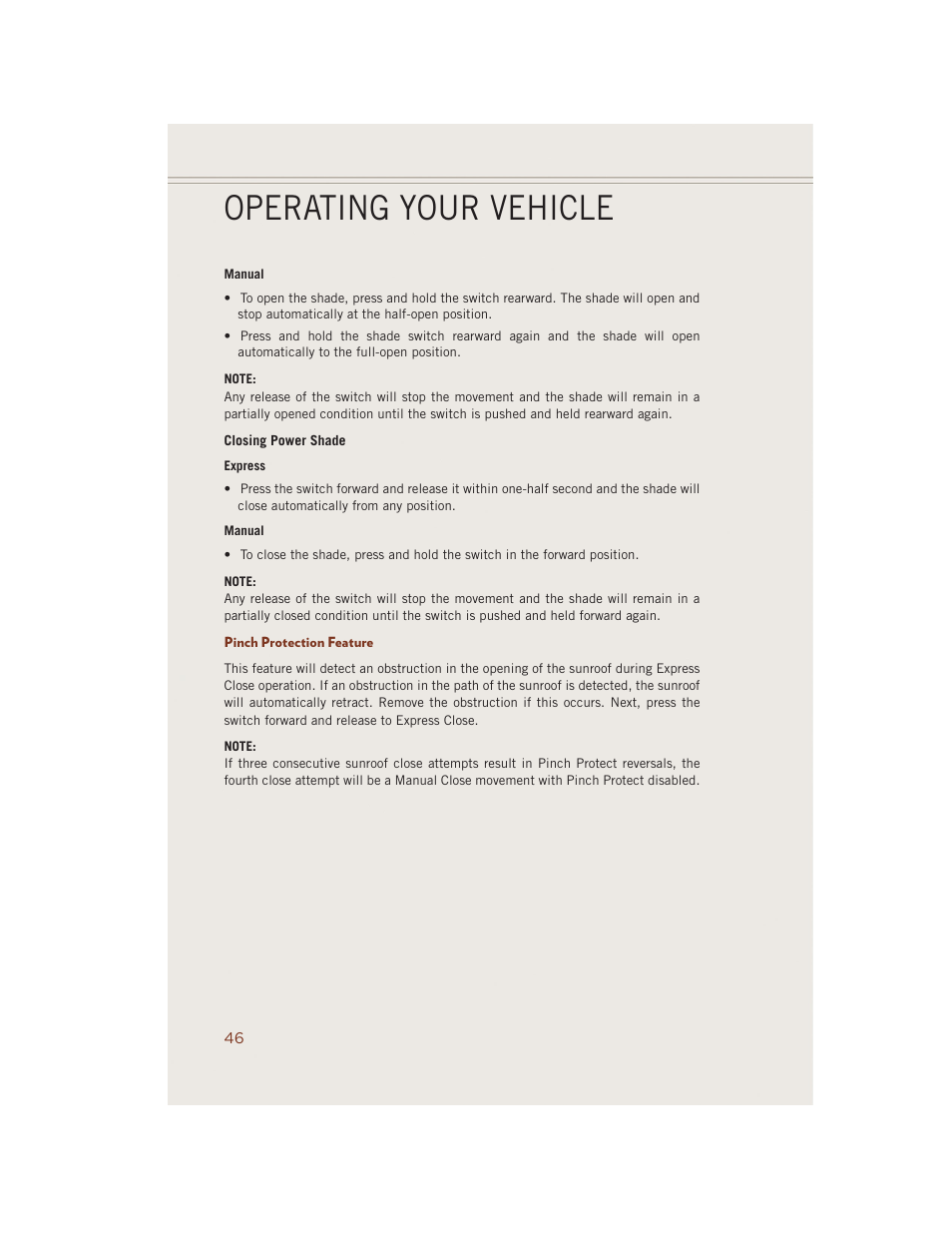 Pinch protection feature, Operating your vehicle | Jeep 2014 Grand Cherokee SRT - User Guide User Manual | Page 48 / 220