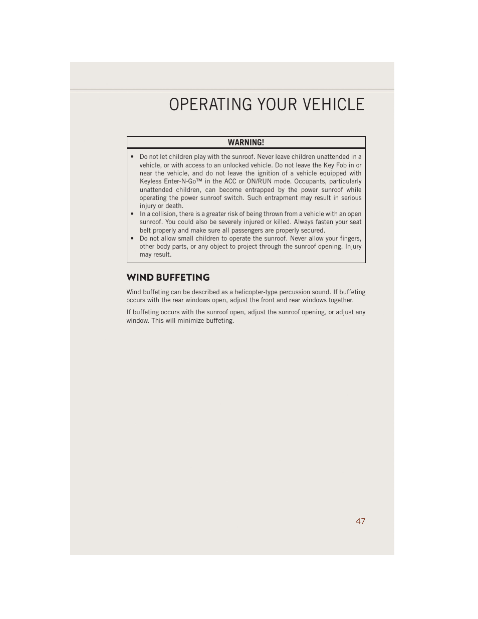 Wind buffeting, Operating your vehicle | Jeep 2014 Grand Cherokee SRT - User Guide User Manual | Page 49 / 220