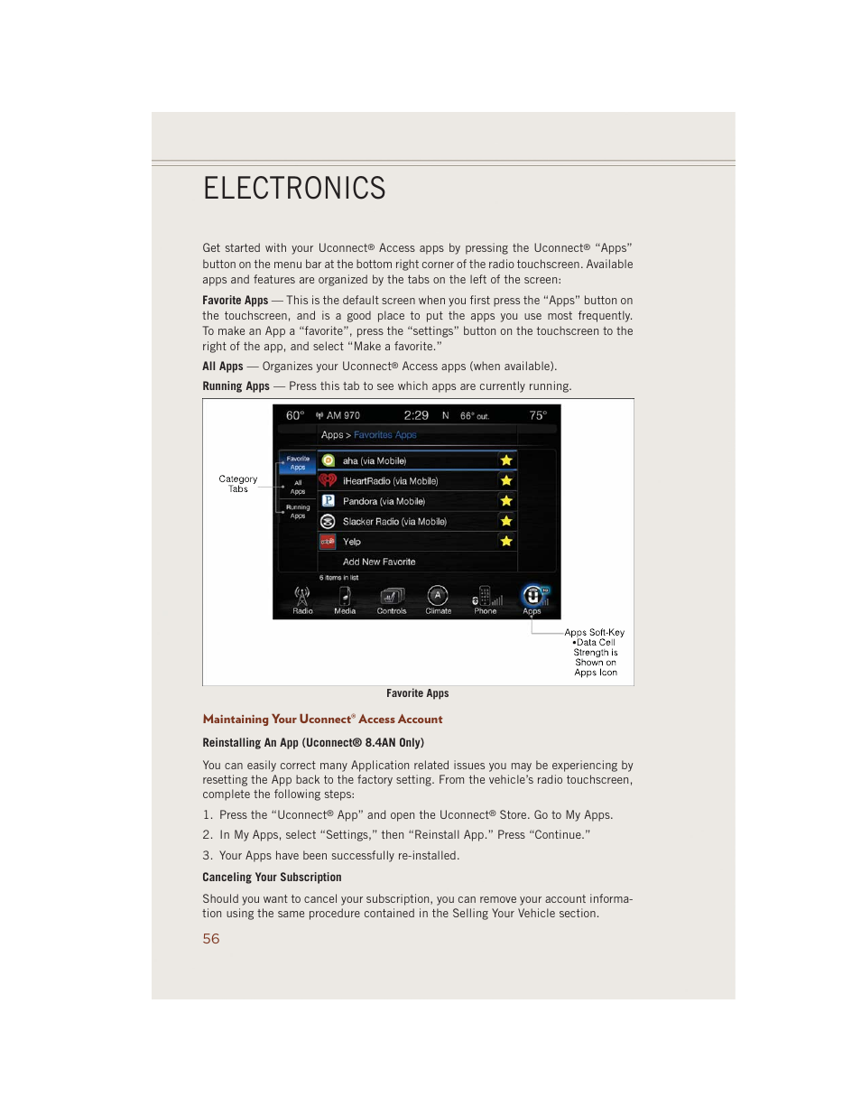 Maintaining your uconnect® access account, Electronics | Jeep 2014 Grand Cherokee SRT - User Guide User Manual | Page 58 / 220