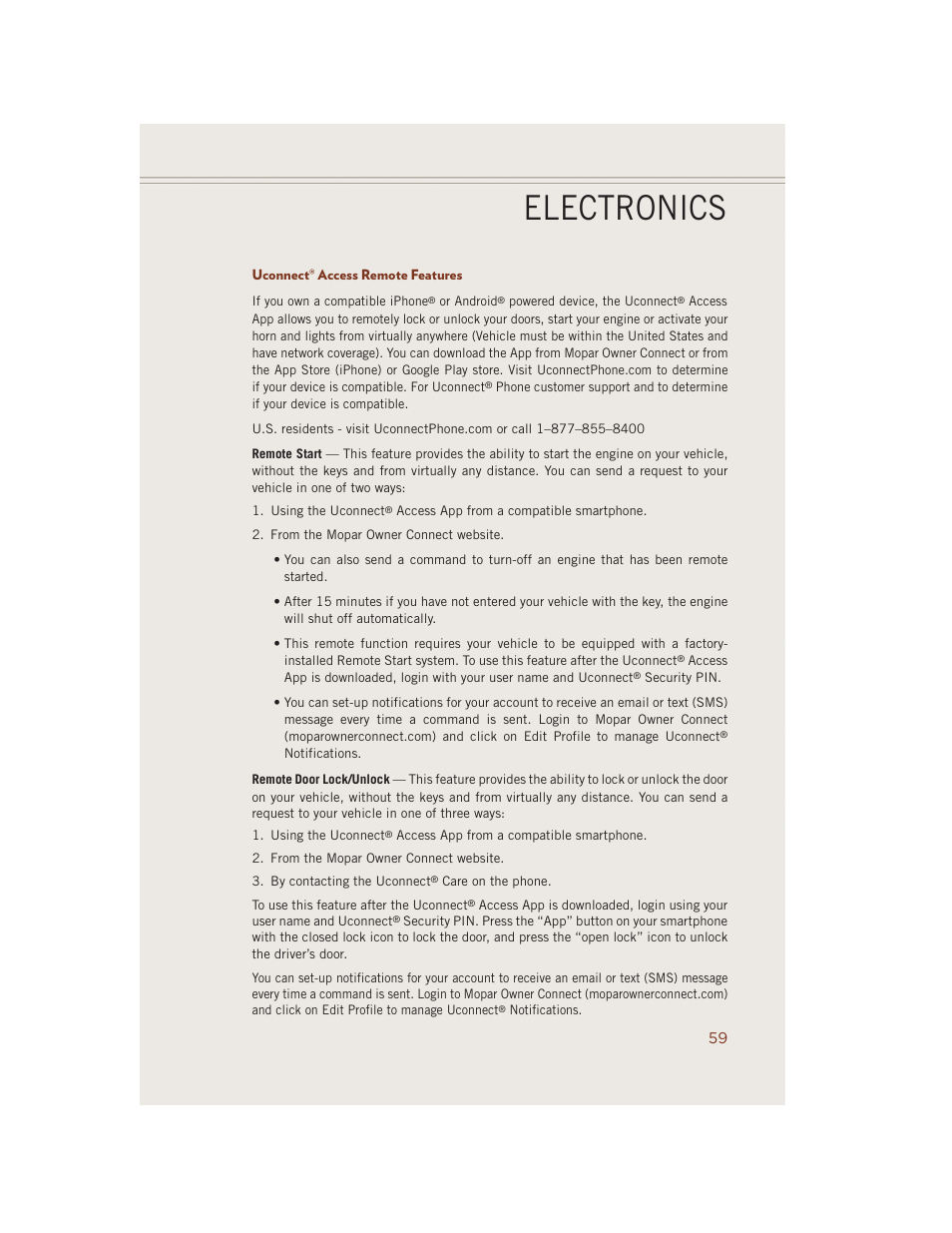 Uconnect® access remote features, Electronics | Jeep 2014 Grand Cherokee SRT - User Guide User Manual | Page 61 / 220