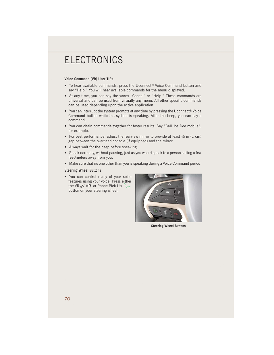 Electronics | Jeep 2014 Grand Cherokee SRT - User Guide User Manual | Page 72 / 220
