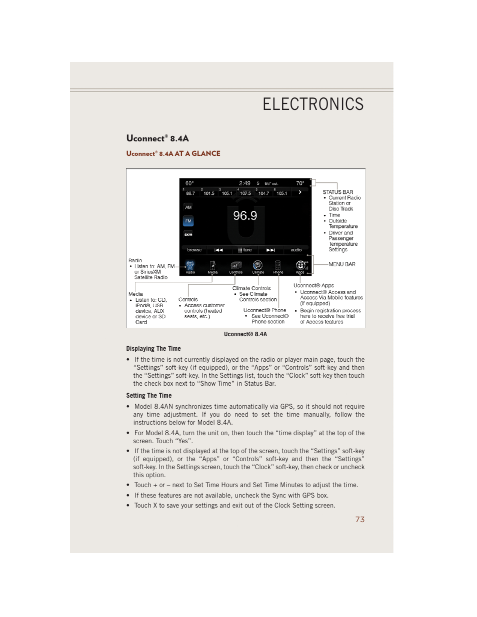 Uconnect® 8.4a, Uconnect® 8.4a at a glance, Uconnect | Electronics | Jeep 2014 Grand Cherokee SRT - User Guide User Manual | Page 75 / 220