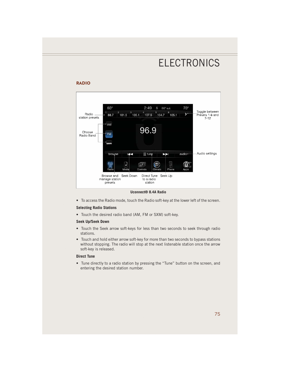 Radio, Electronics | Jeep 2014 Grand Cherokee SRT - User Guide User Manual | Page 77 / 220