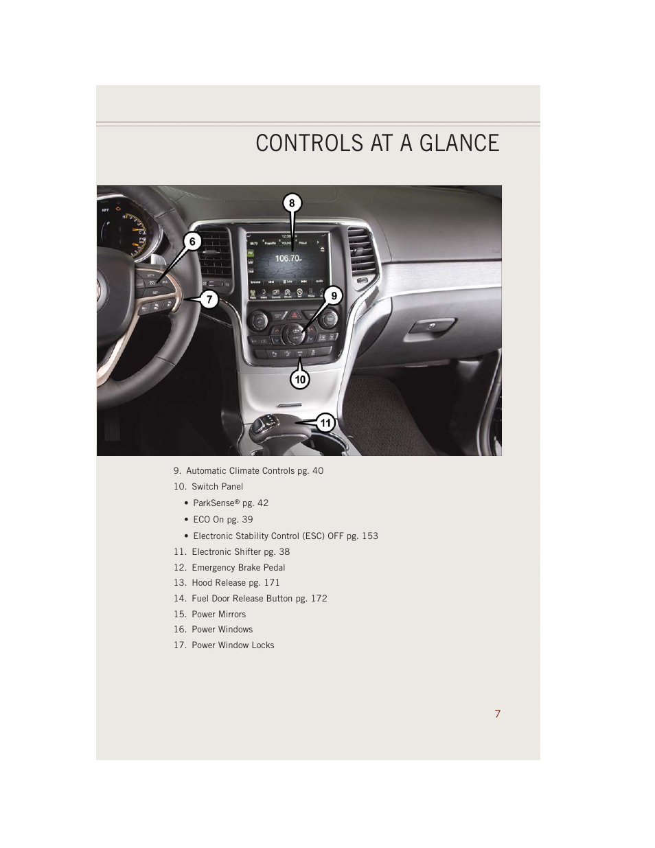 Controls at a glance | Jeep 2014 Grand Cherokee SRT - User Guide User Manual | Page 9 / 220