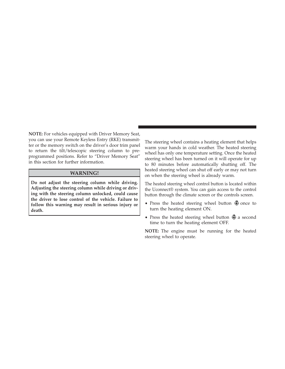 Heated steering wheel — if equipped, Heated steering wheel, If equipped | Jeep 2014 Grand Cherokee SRT - Owner Manual User Manual | Page 190 / 613
