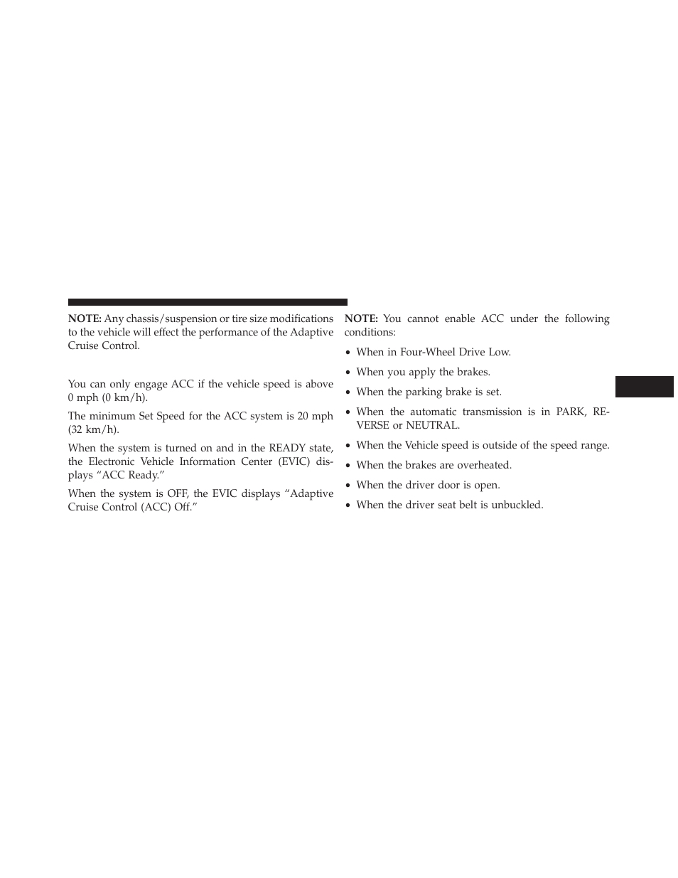 Activating adaptive cruise control (acc) | Jeep 2014 Grand Cherokee SRT - Owner Manual User Manual | Page 199 / 613