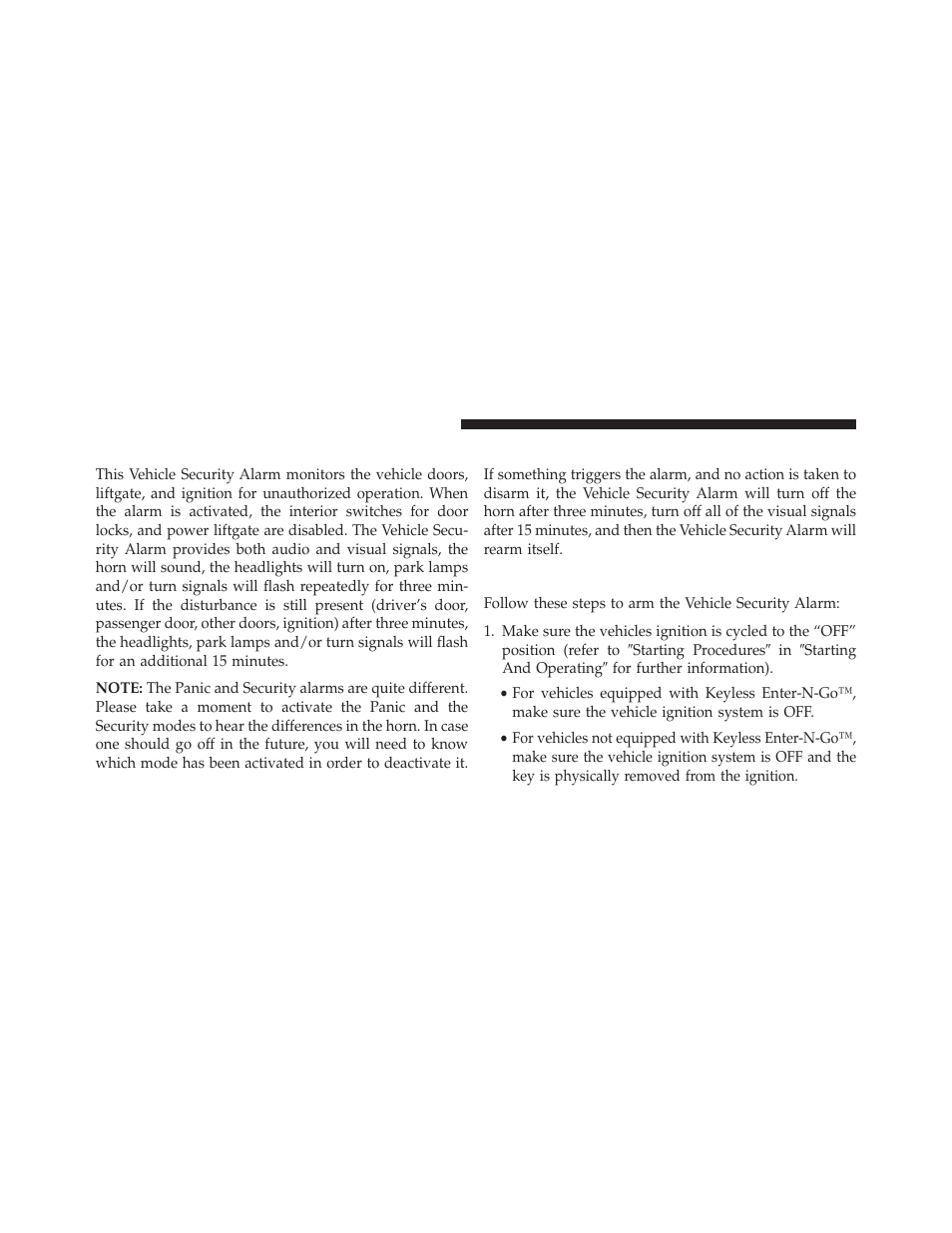 Vehicle security alarm — if equipped, Rearming the system, To arm the system | Jeep 2014 Grand Cherokee SRT - Owner Manual User Manual | Page 22 / 613