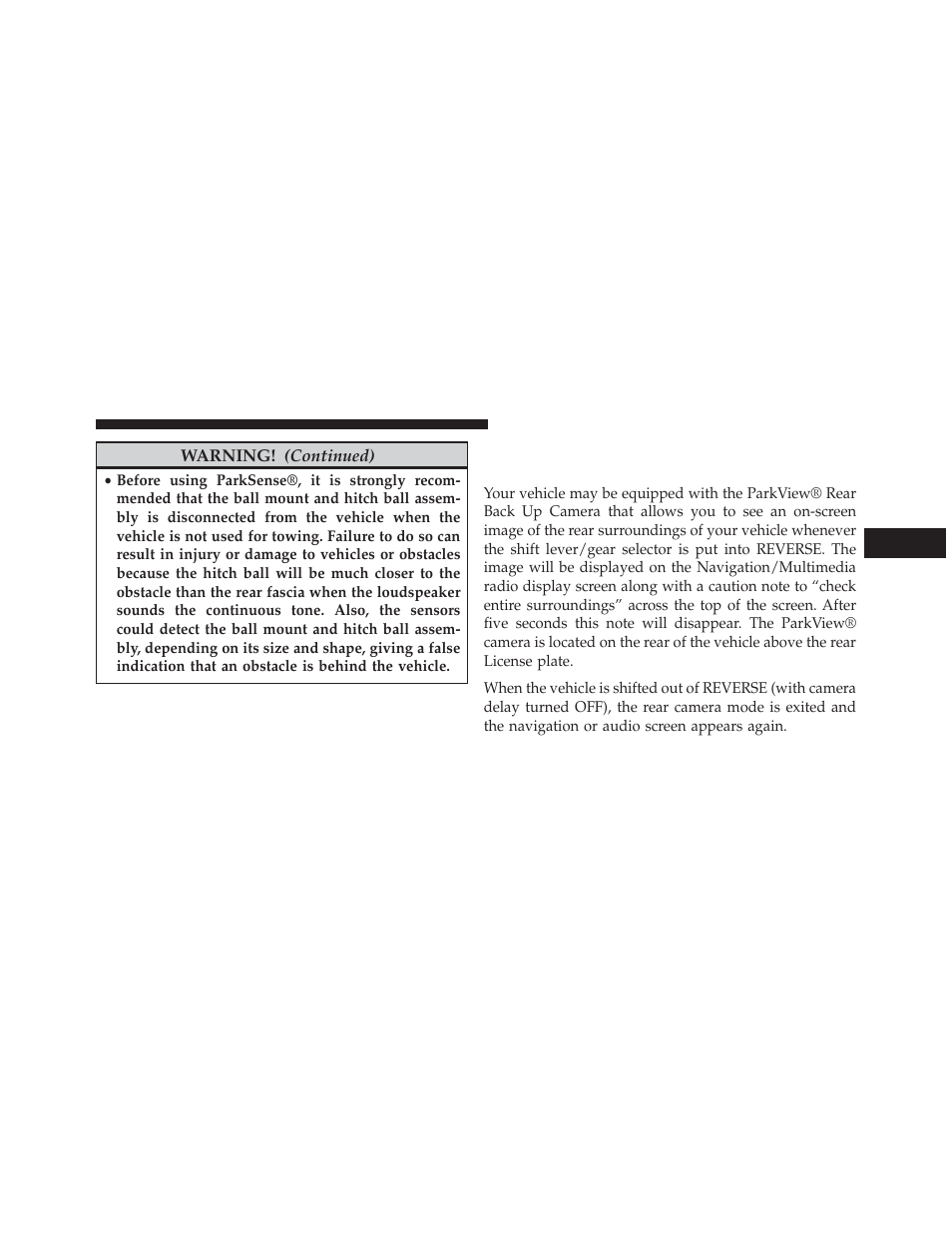 Parkview® rear back up camera — if equipped, Parkview® rear back up camera, If equipped | Jeep 2014 Grand Cherokee SRT - Owner Manual User Manual | Page 241 / 613