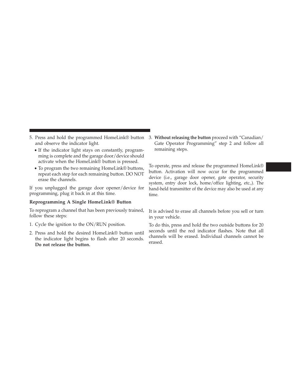 Reprogramming a single homelink® button, Using homelink, Security | Jeep 2014 Grand Cherokee SRT - Owner Manual User Manual | Page 253 / 613