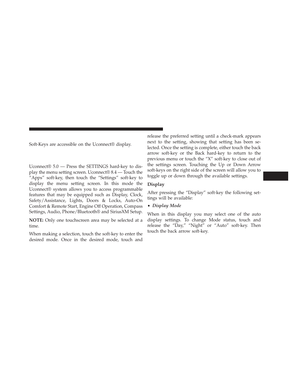 Soft-keys, Display, Customer programmable features | Uconnect® 5.0/8.4 settings | Jeep 2014 Grand Cherokee SRT - Owner Manual User Manual | Page 321 / 613