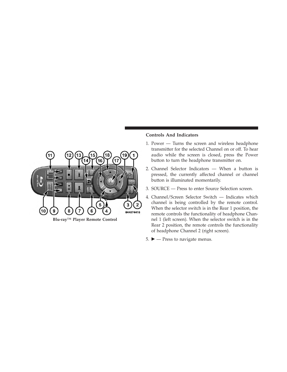 Blu-ray™ disc player remote control — if equipped, Controls and indicators, Blu-ray™ disc player remote control | If equipped | Jeep 2014 Grand Cherokee SRT - Owner Manual User Manual | Page 352 / 613