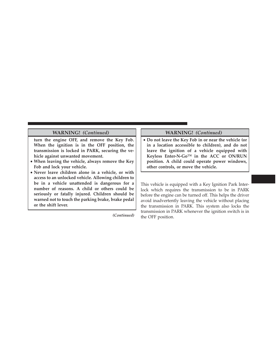 Key ignition park interlock | Jeep 2014 Grand Cherokee SRT - Owner Manual User Manual | Page 389 / 613