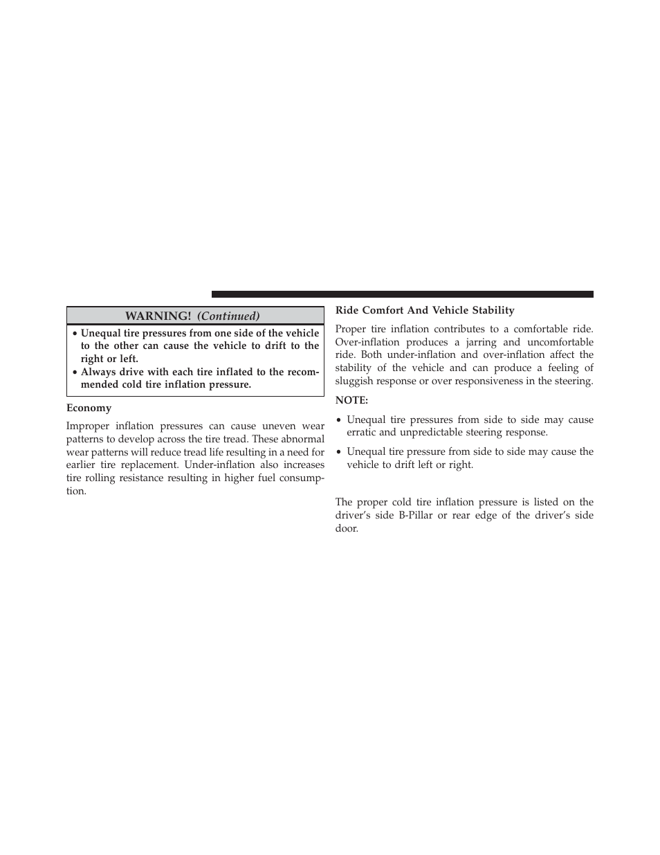 Economy, Ride comfort and vehicle stability, Tire inflation pressures | Jeep 2014 Grand Cherokee SRT - Owner Manual User Manual | Page 432 / 613