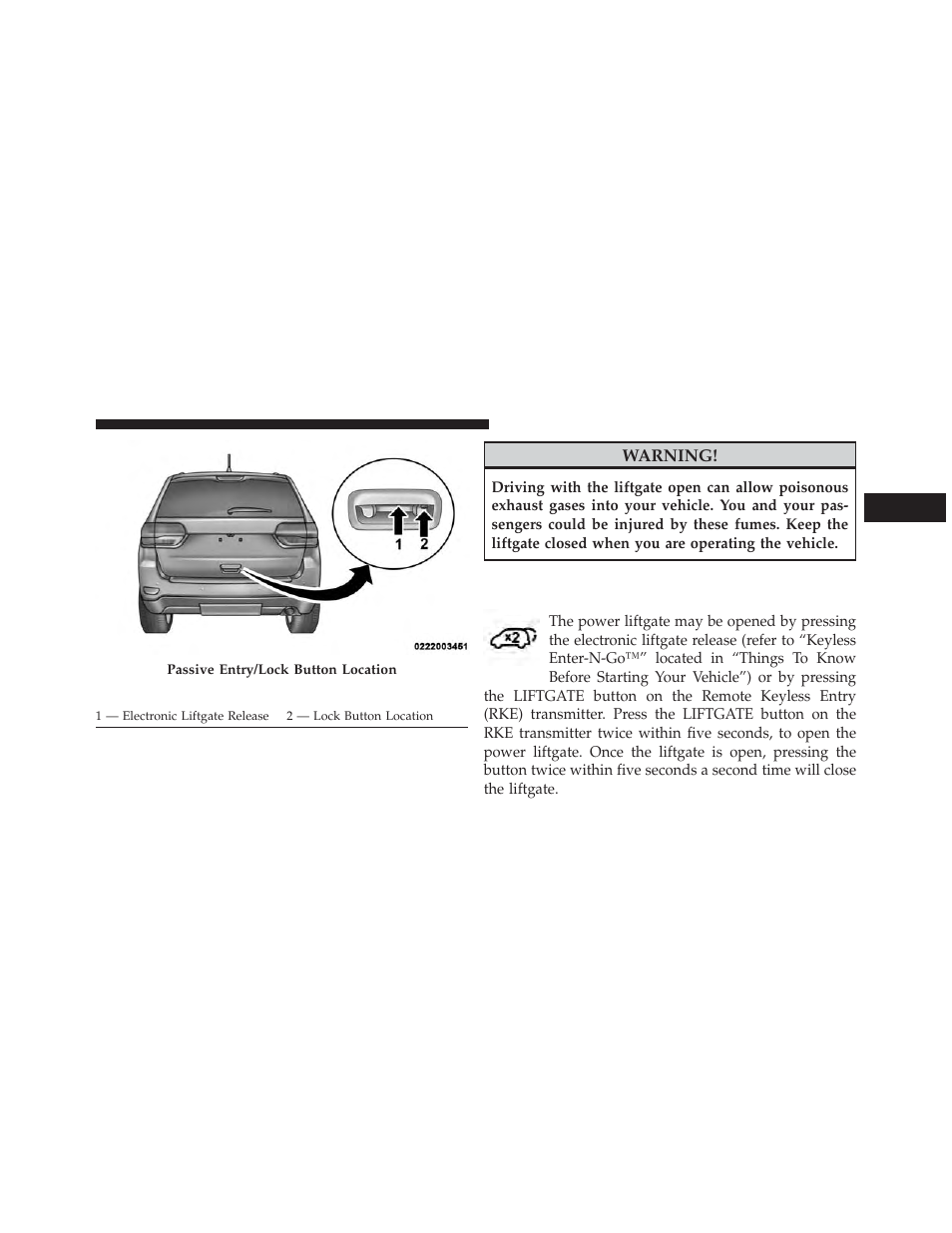 Power liftgate — if equipped | Jeep 2014 Grand Cherokee SRT - Owner Manual User Manual | Page 49 / 613