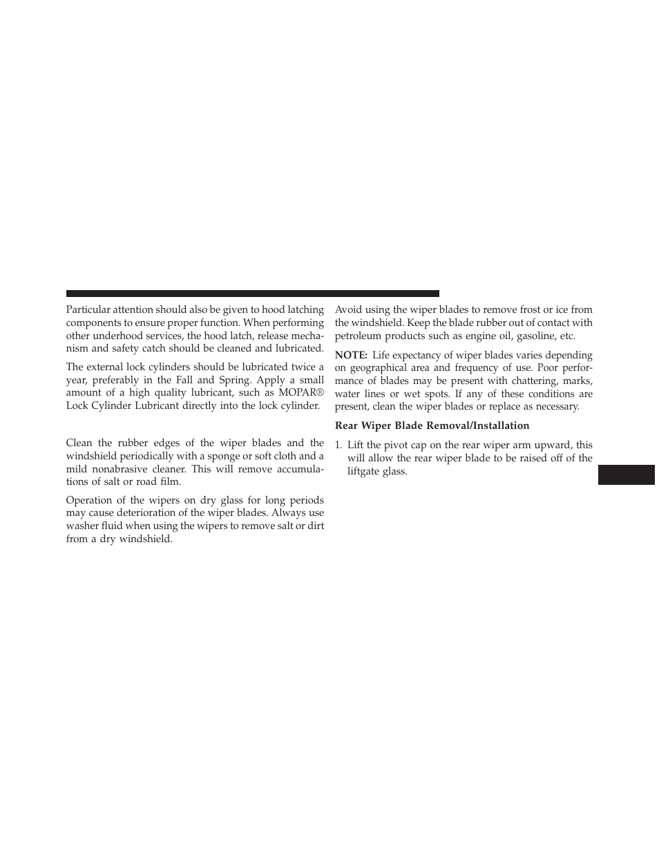 Windshield wiper blades, Rear wiper blade removal/installation | Jeep 2014 Grand Cherokee SRT - Owner Manual User Manual | Page 521 / 613