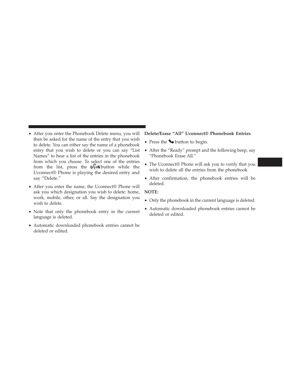 Delete/erase “all” uconnect® phonebook entries | Jeep 2014 Patriot - Owner Manual User Manual | Page 121 / 568