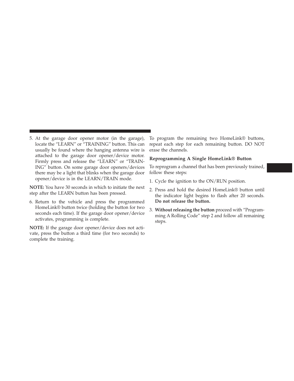Reprogramming a single homelink® button | Jeep 2014 Patriot - Owner Manual User Manual | Page 183 / 568