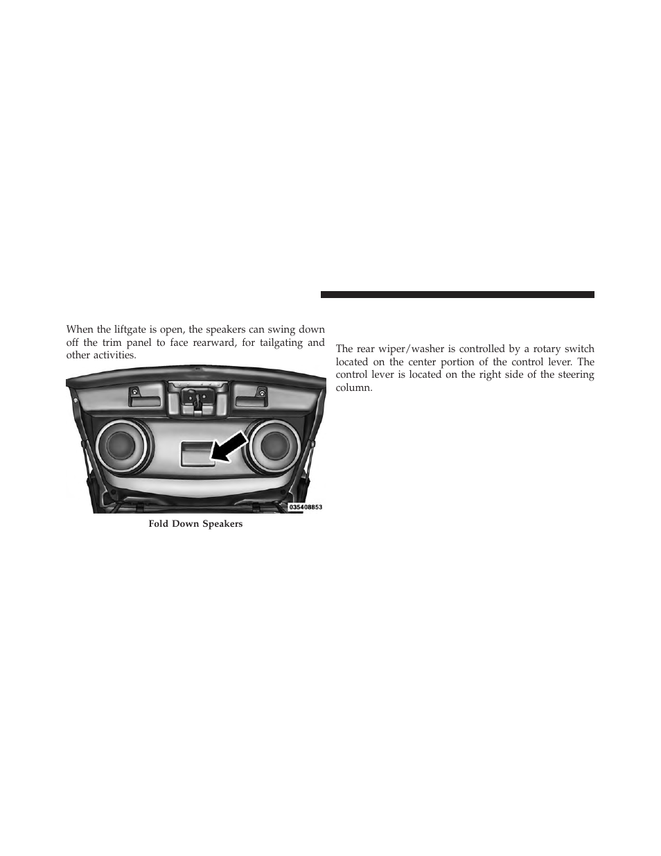 Fold down speakers — if equipped, Rear window features, Rear window wiper/washer | Jeep 2014 Patriot - Owner Manual User Manual | Page 206 / 568