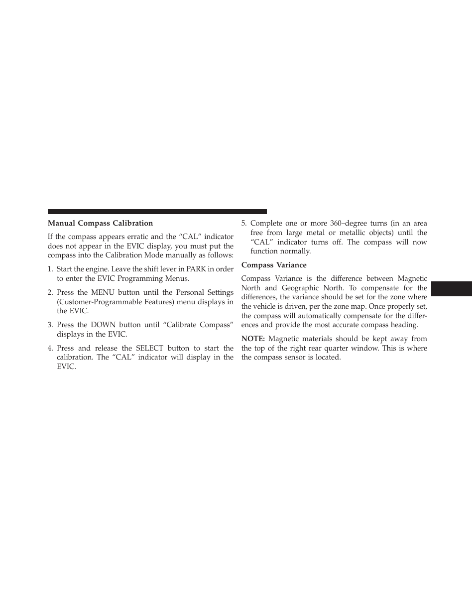 Manual compass calibration, Compass variance | Jeep 2014 Patriot - Owner Manual User Manual | Page 243 / 568