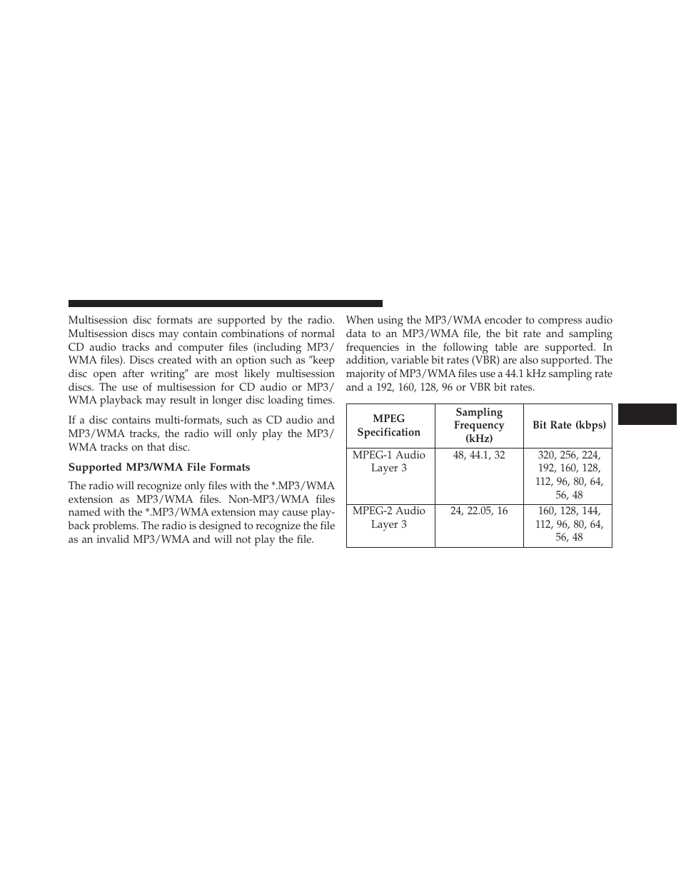 Supported mp3/wma file formats | Jeep 2014 Patriot - Owner Manual User Manual | Page 257 / 568