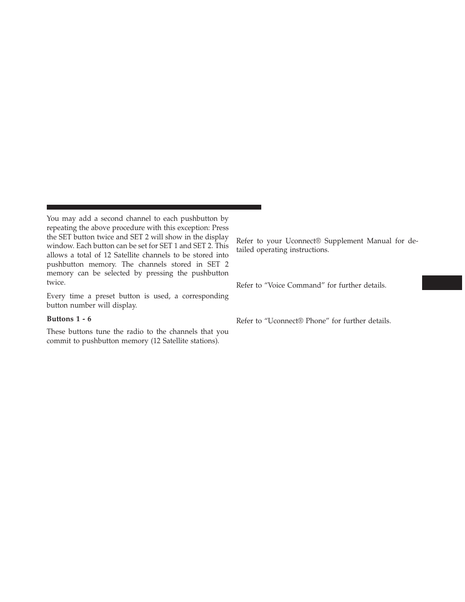 Buttons 1 - 6, Uconnect® 730n/430/430n cd/dvd/hdd, Nav — if equipped | Operating instructions (voice command, System) — if equipped, Operating instructions (uconnect® phone), If equipped | Jeep 2014 Patriot - Owner Manual User Manual | Page 265 / 568