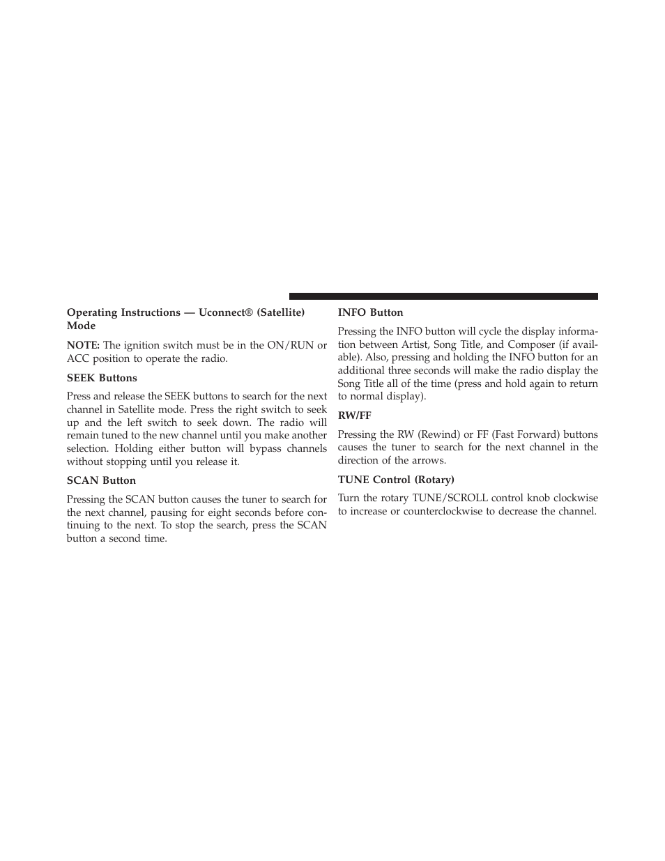 Seek buttons, Scan button, Info button | Rw/ff, Tune control (rotary) | Jeep 2014 Patriot - Owner Manual User Manual | Page 290 / 568