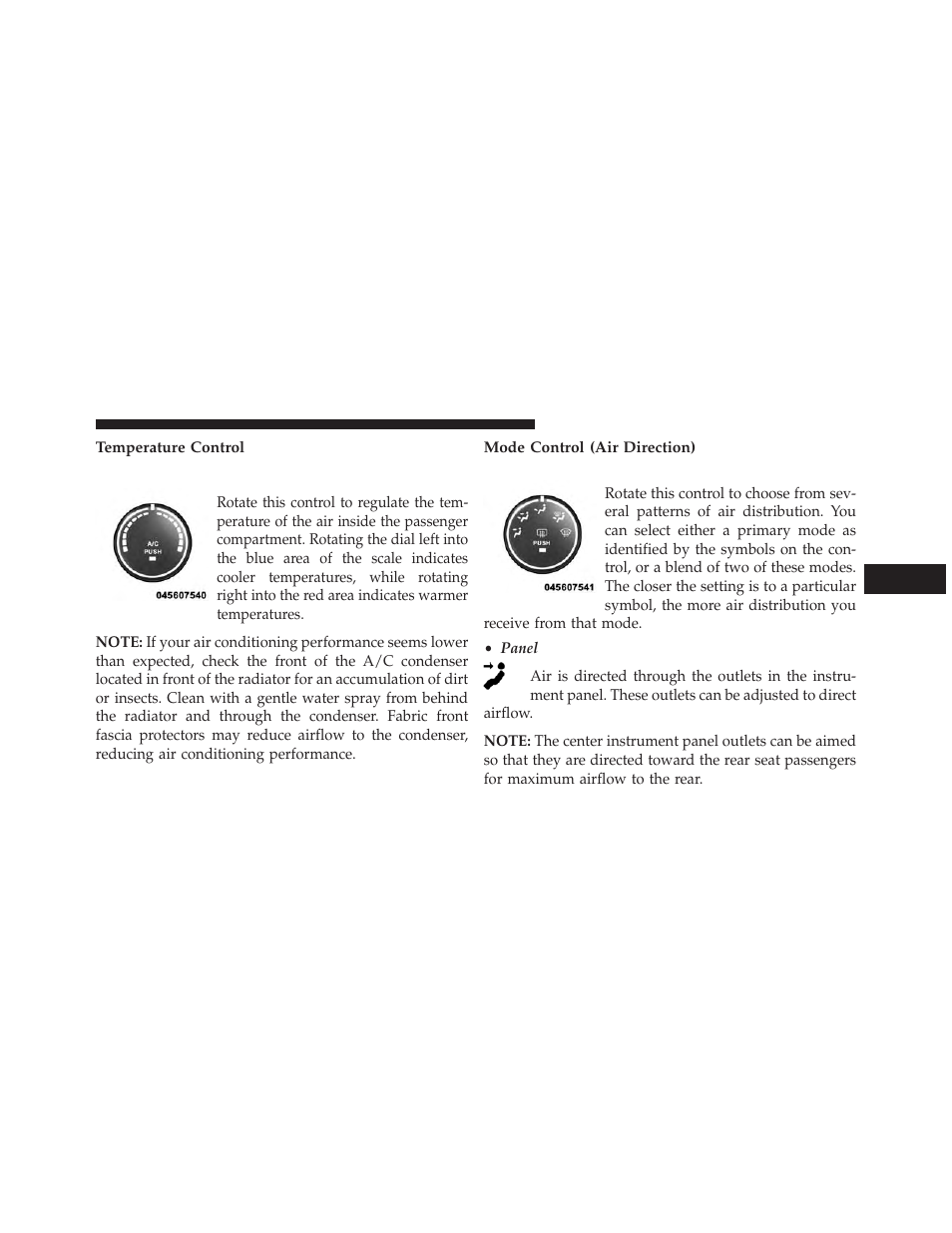 Temperature control, Mode control (air direction) | Jeep 2014 Patriot - Owner Manual User Manual | Page 303 / 568