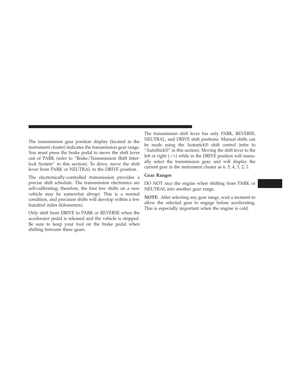 Six-speed automatic transmission — if equipped, Gear ranges, Six-speed automatic transmission | If equipped | Jeep 2014 Patriot - Owner Manual User Manual | Page 331 / 568