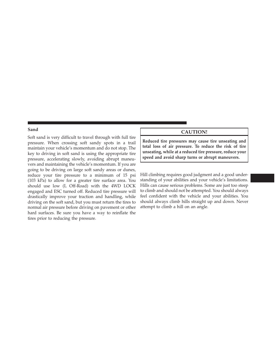 Sand, Hill climbing | Jeep 2014 Patriot - Owner Manual User Manual | Page 351 / 568