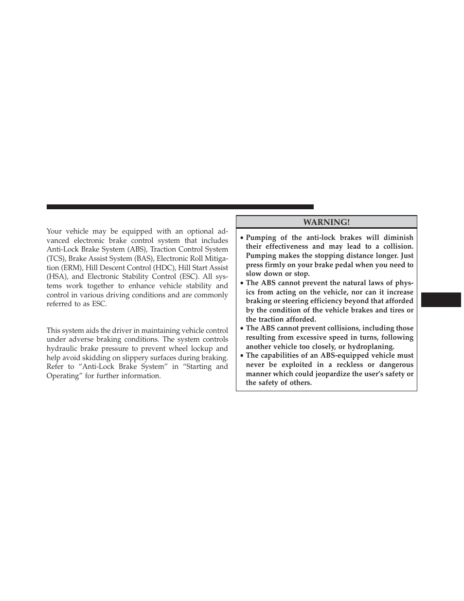 Electronic brake control system, Anti-lock brake system (abs) | Jeep 2014 Patriot - Owner Manual User Manual | Page 365 / 568