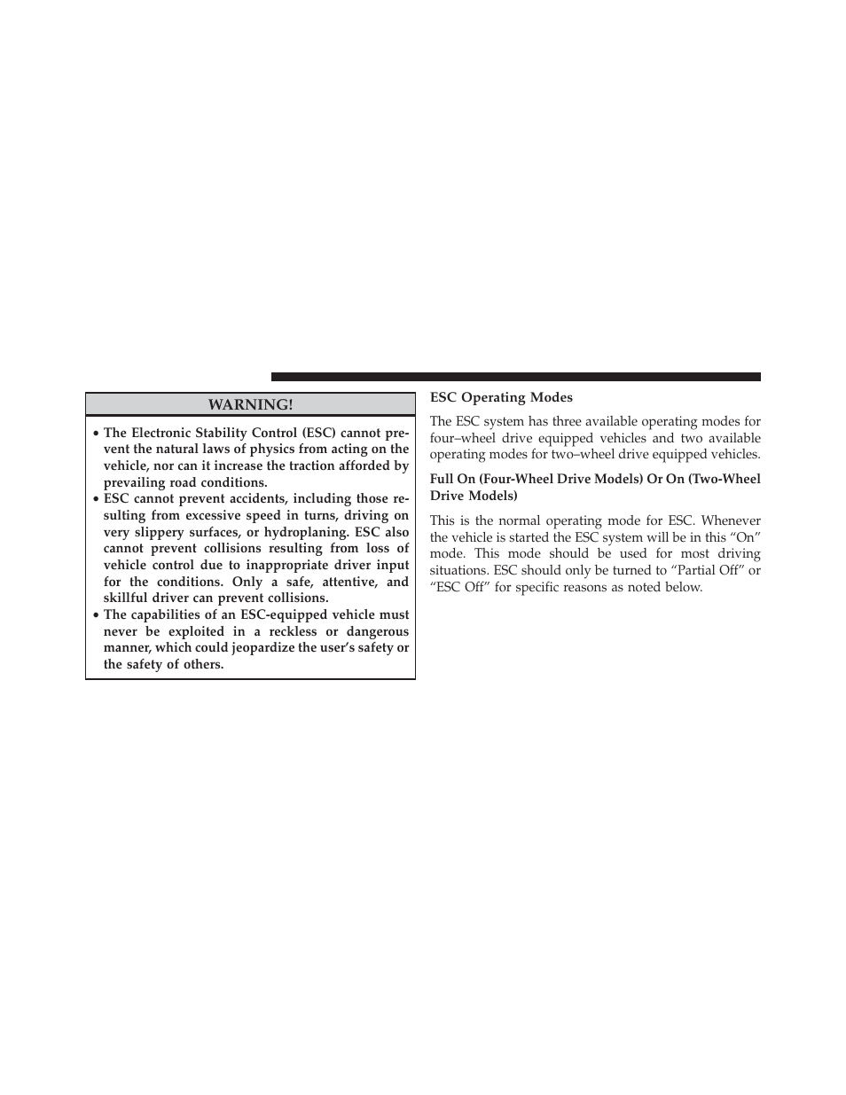 Esc operating modes | Jeep 2014 Patriot - Owner Manual User Manual | Page 372 / 568