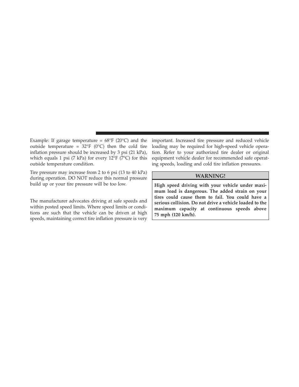 Tire pressures for high speed operation | Jeep 2014 Patriot - Owner Manual User Manual | Page 390 / 568