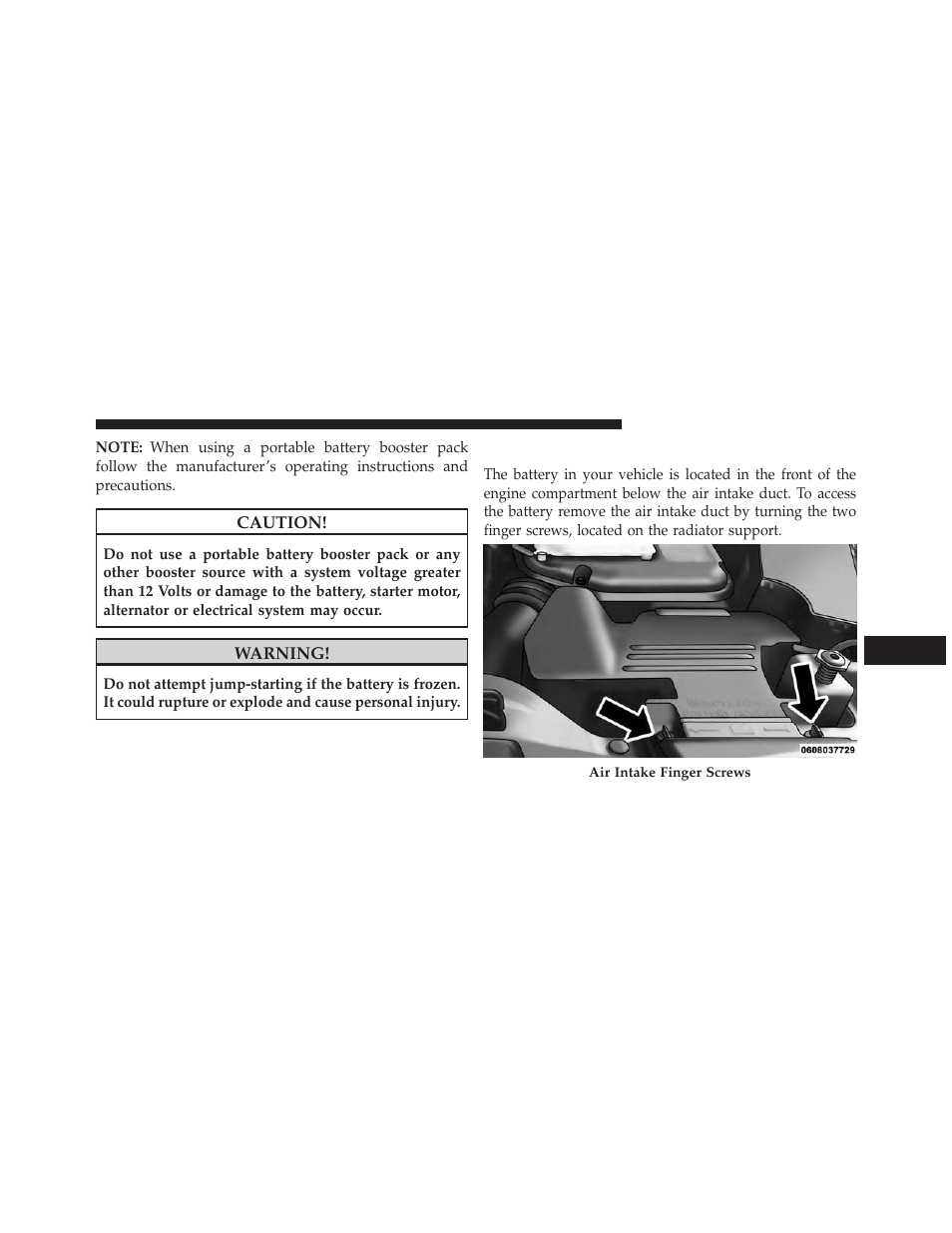 Preparations for jump-start | Jeep 2014 Patriot - Owner Manual User Manual | Page 461 / 568