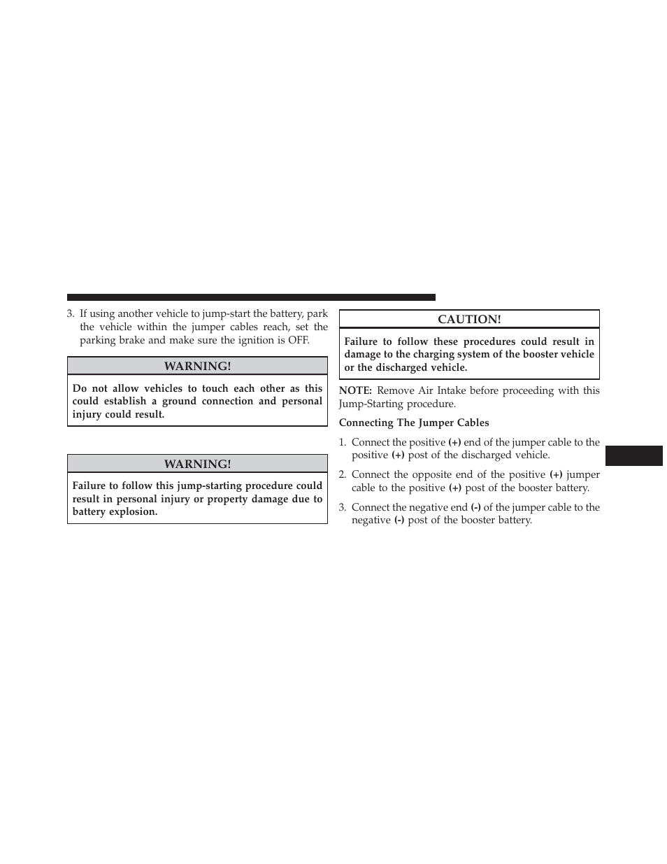 Jump-starting procedure | Jeep 2014 Patriot - Owner Manual User Manual | Page 463 / 568