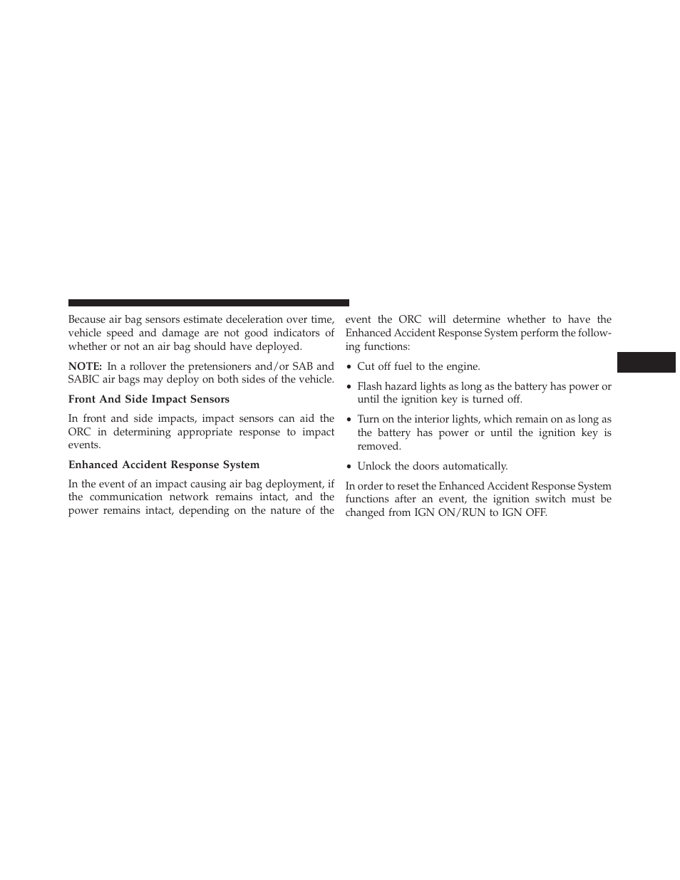 Front and side impact sensors, Enhanced accident response system | Jeep 2014 Patriot - Owner Manual User Manual | Page 73 / 568