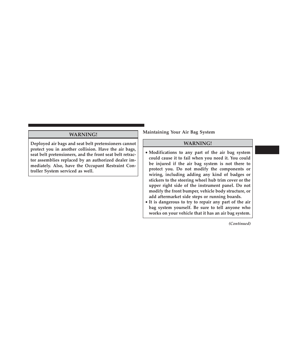 Maintaining your air bag system | Jeep 2014 Patriot - Owner Manual User Manual | Page 75 / 568