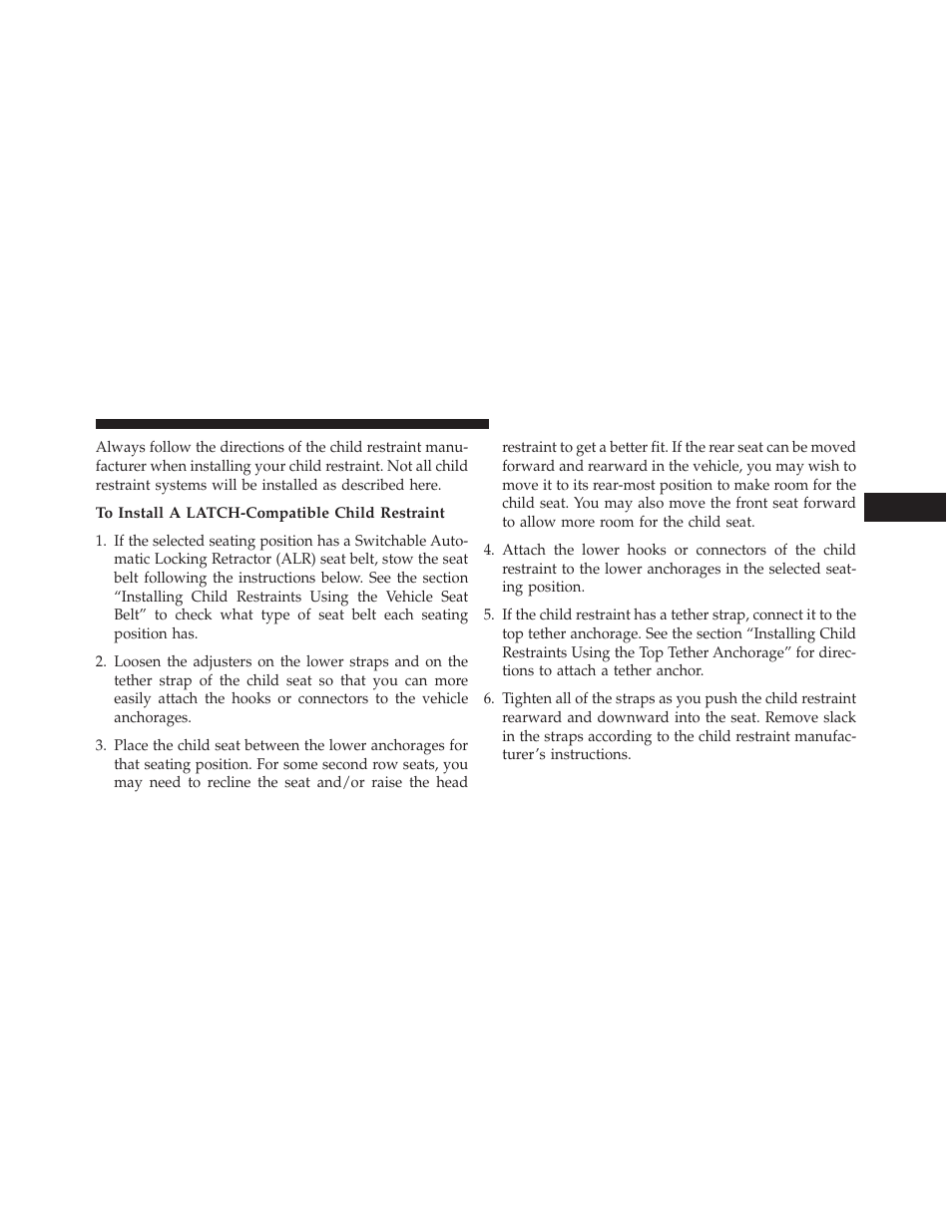 To install a latch-compatible child restraint | Jeep 2014 Patriot - Owner Manual User Manual | Page 91 / 568